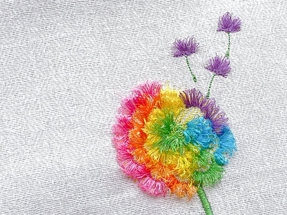 Fringed Dandelion Flower Embroidery 4" 5" 6" 7" 8" 9" | Chenille PES DST JEF | Artapli