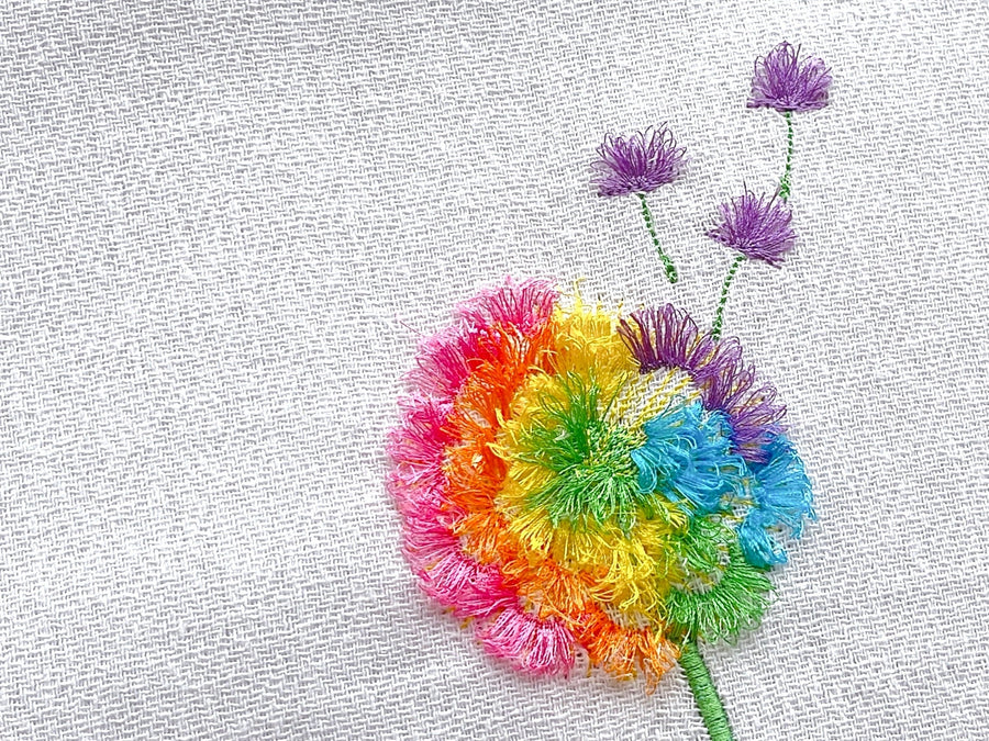 Fringed Dandelion Flower Embroidery 4" 5" 6" 7" 8" 9" | Chenille PES DST JEF | Artapli