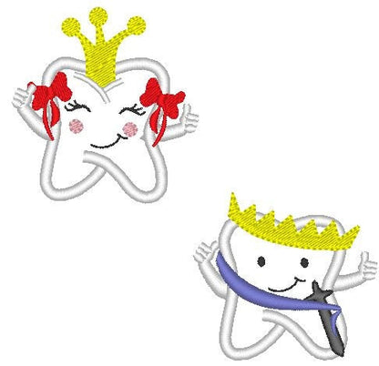 Tooth Fairy Boy and Girl King and Princess applique machine embroidery designs