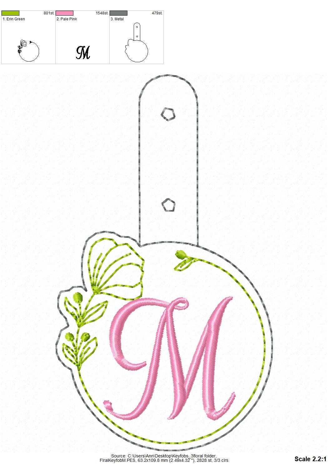 Floral Frame Monogram Keychain ITH – Girl embroidery design by Artapli