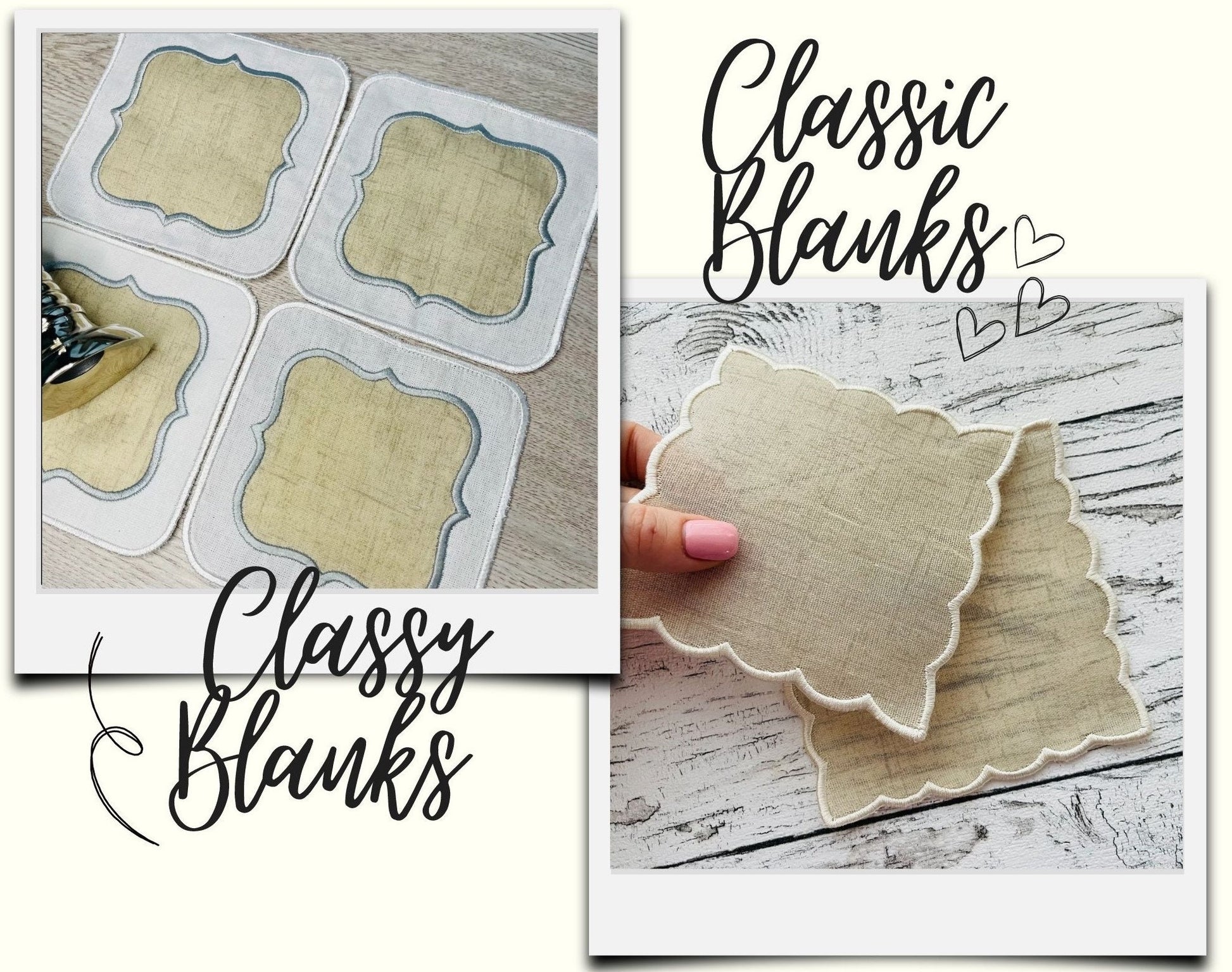Classic & Classy Napkin 2 coasters ITH Embroidery 4" 5" 6" 7" 8" 9" | PES DST JEF | Artapli