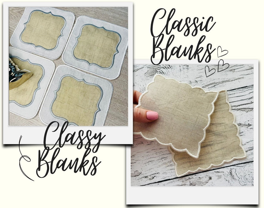 Classic & Classy Napkin 2 coasters ITH Embroidery 4" 5" 6" 7" 8" 9" | PES DST JEF | Artapli