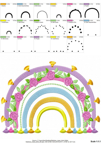 Fringed Tassel Floral Rainbow – Sizes 4" 5" 6" 7" 8" 9" Digital Embroidery File | Artapli