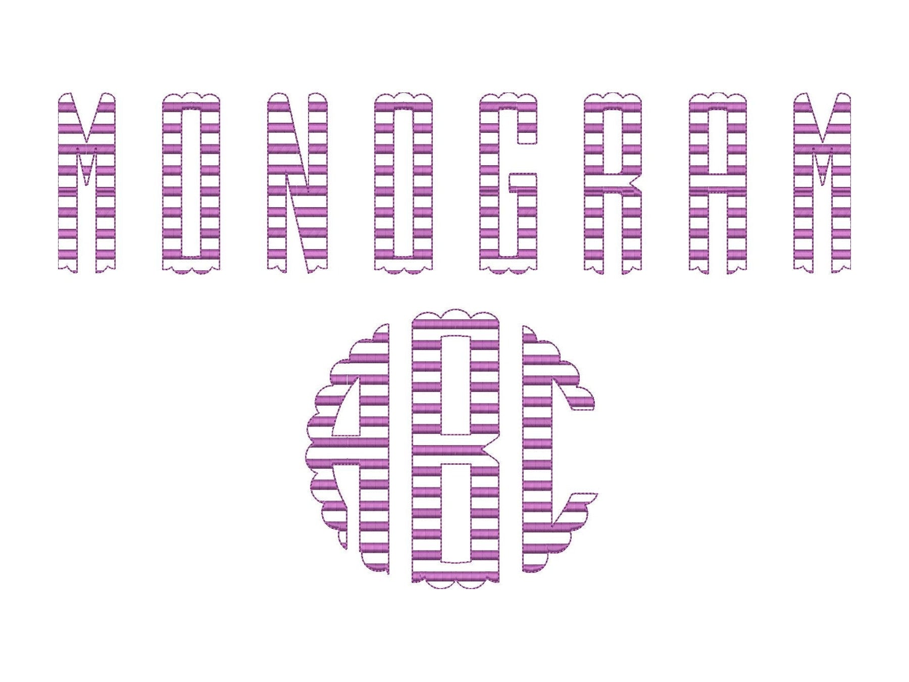 Scalloped striped Circle Monogram FONT machine – Embroidery 2" 2.5" 2.7" 3" 4" 4.5" | BX PES DST JEF | Artapli