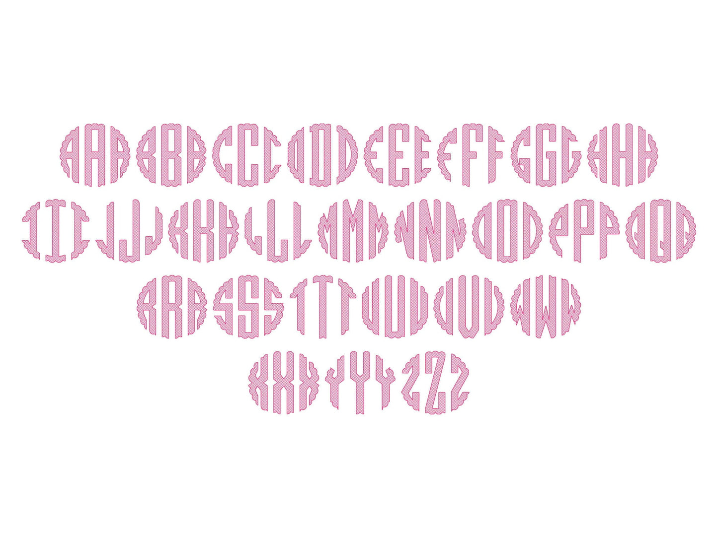 Mylar Scalloped Circle Monogram Font – Sizes 2" 2.5" 3" 3.5" 4" 4.5" BX Digital Font File | Artapli