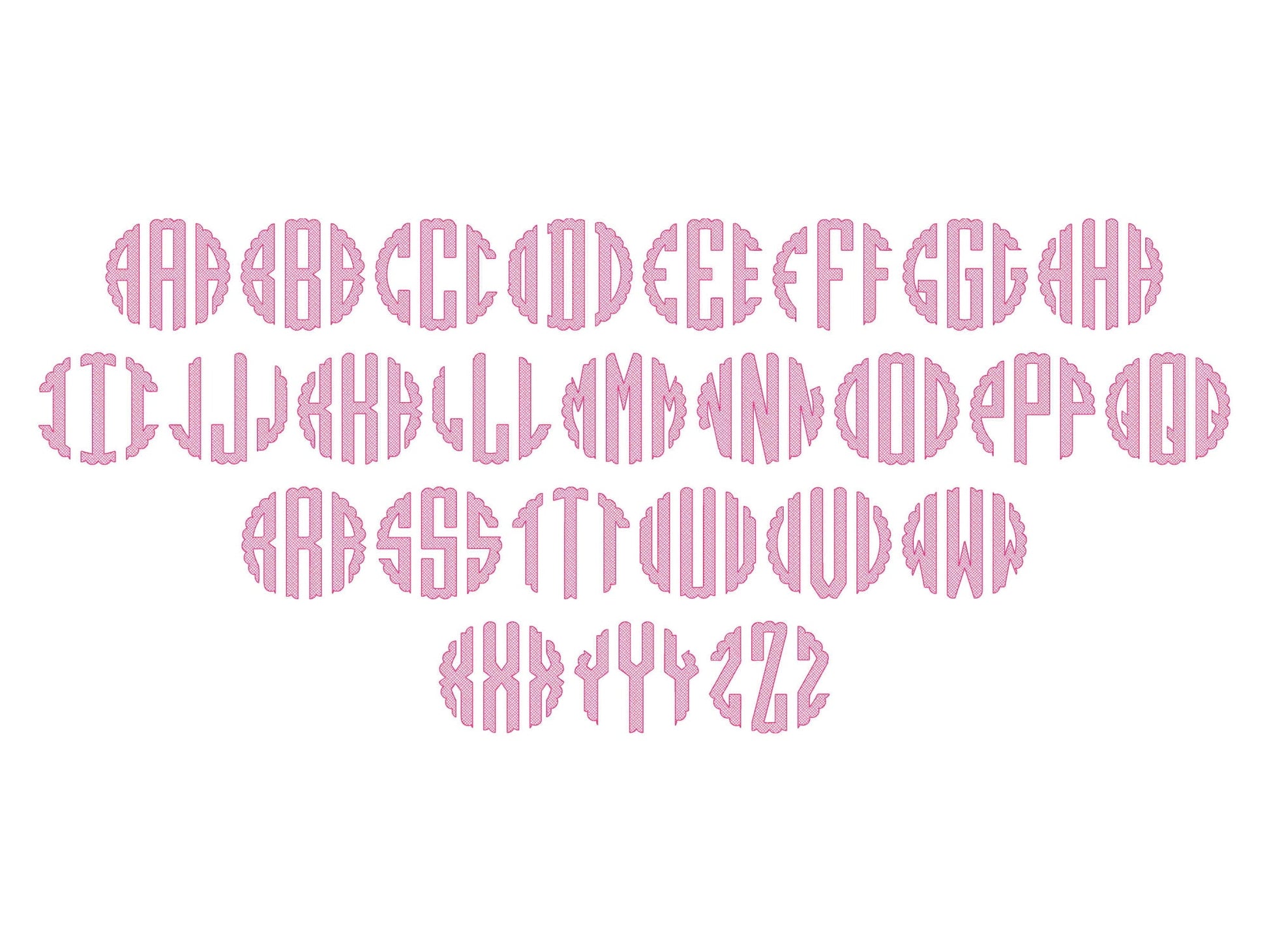 Mylar Scalloped Circle Monogram Font – Sizes 2" 2.5" 3" 3.5" 4" 4.5" BX Digital Font File | Artapli