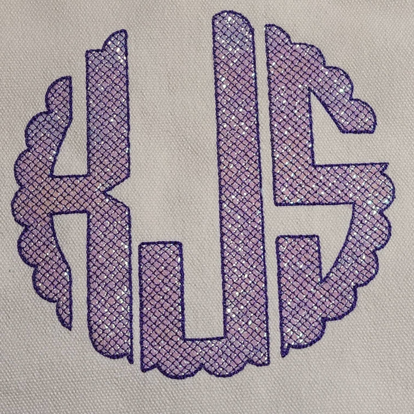 Mylar Scalloped Circle Monogram Font – Alphabet machine embroidery design by Artapli