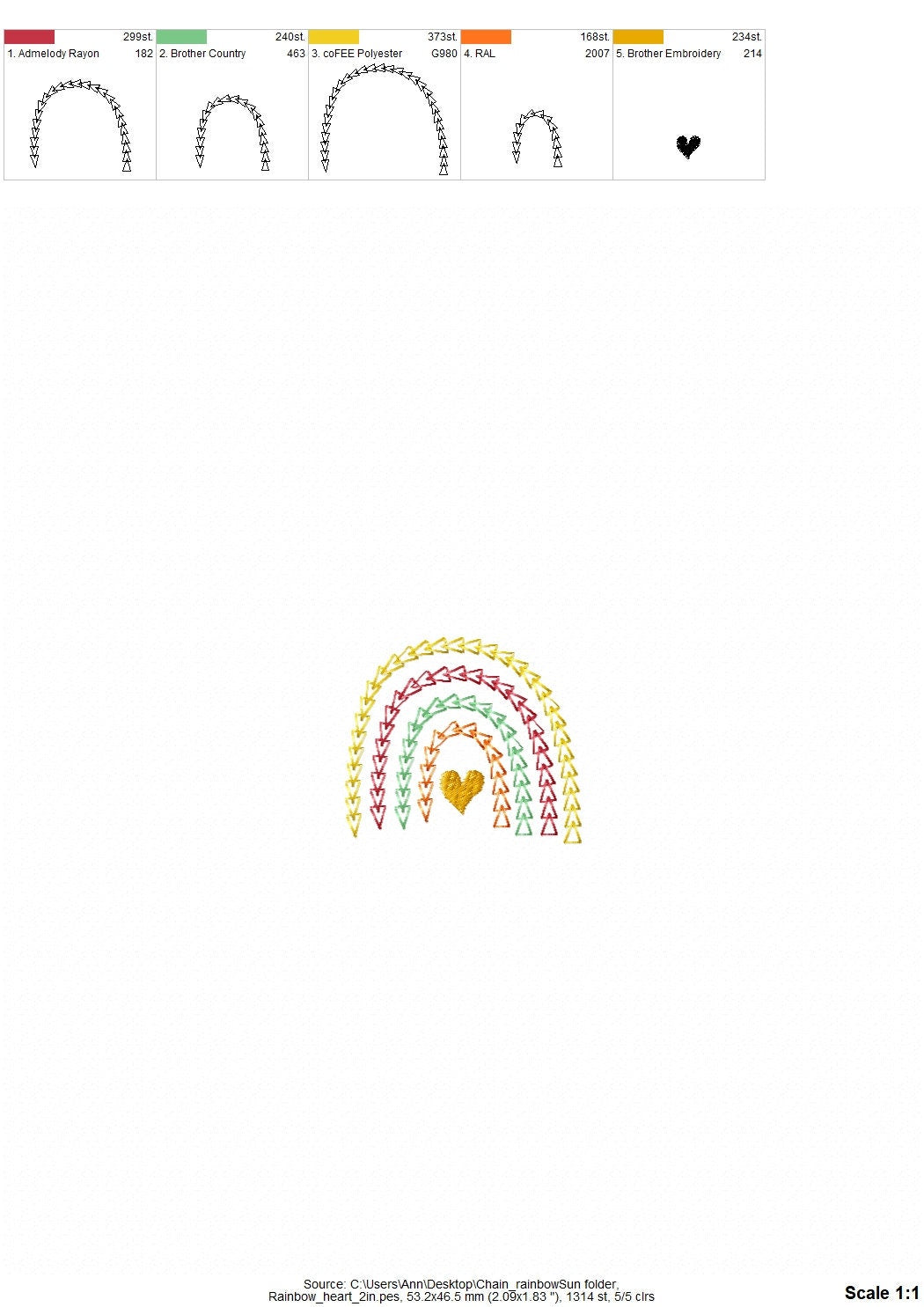 Primitive Quick Light Stitch Chain Heart Mini Rainbow Machine Embroidery Designs