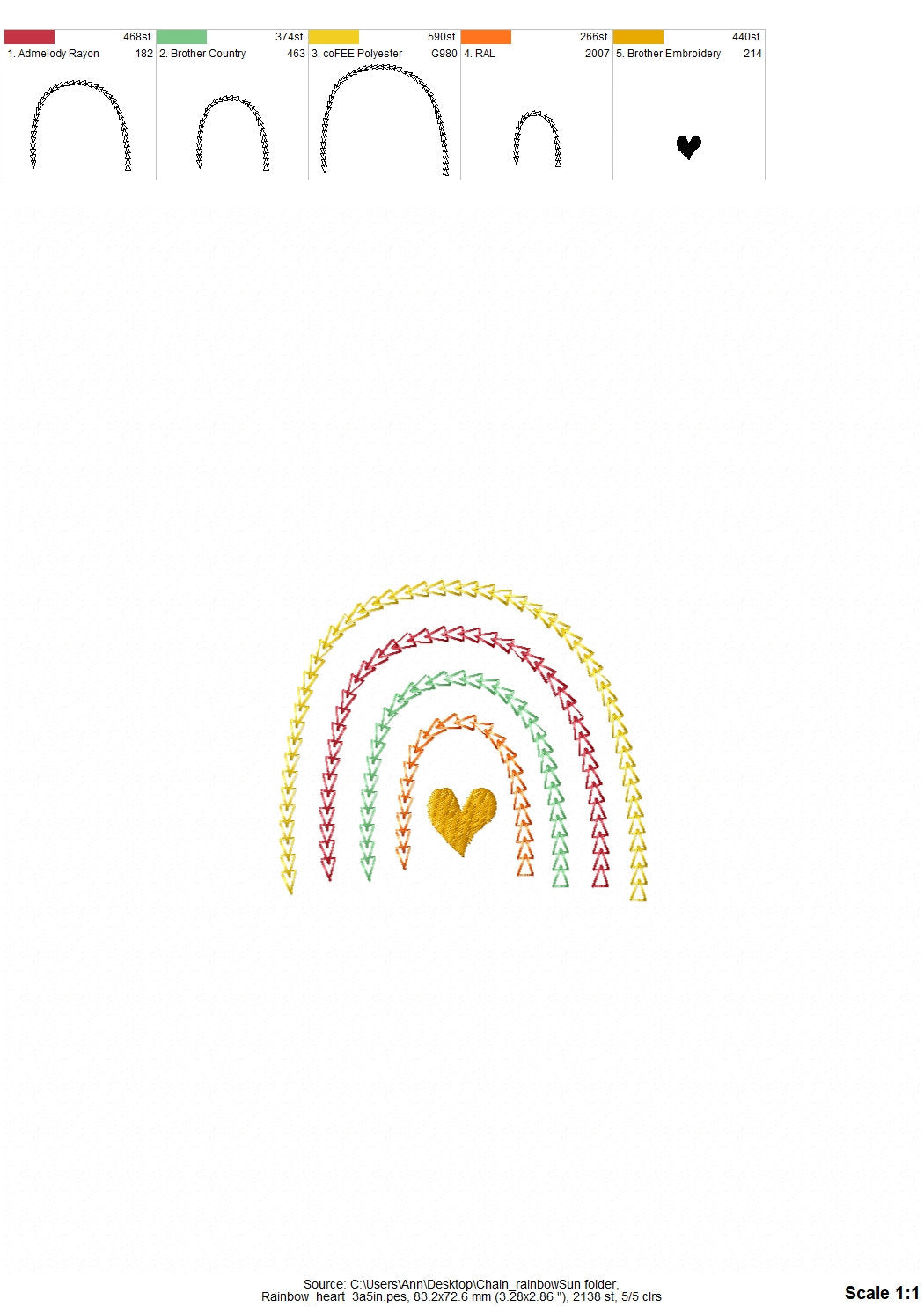 Primitive Quick Light Stitch Chain Heart Mini Rainbow Machine Embroidery Designs