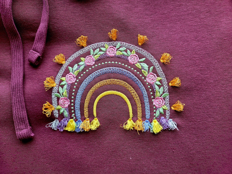 Fringed Tassel Floral Rainbow Embroidery 4" 5" 6" 7" 8" 9" | Chenille PES DST JEF | Artapli