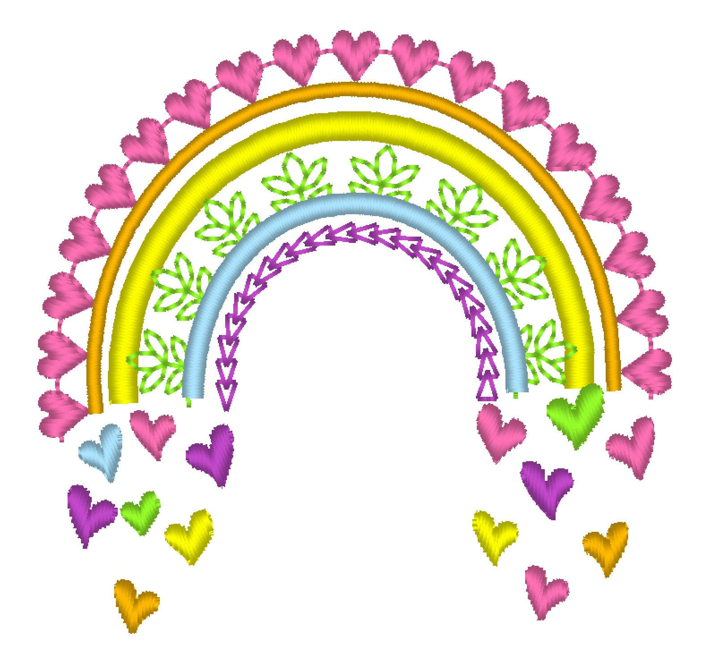 Light Stitch Rainbow Machine Embroidery Designs Girly Rainbow Falling Hearts Cute Boho