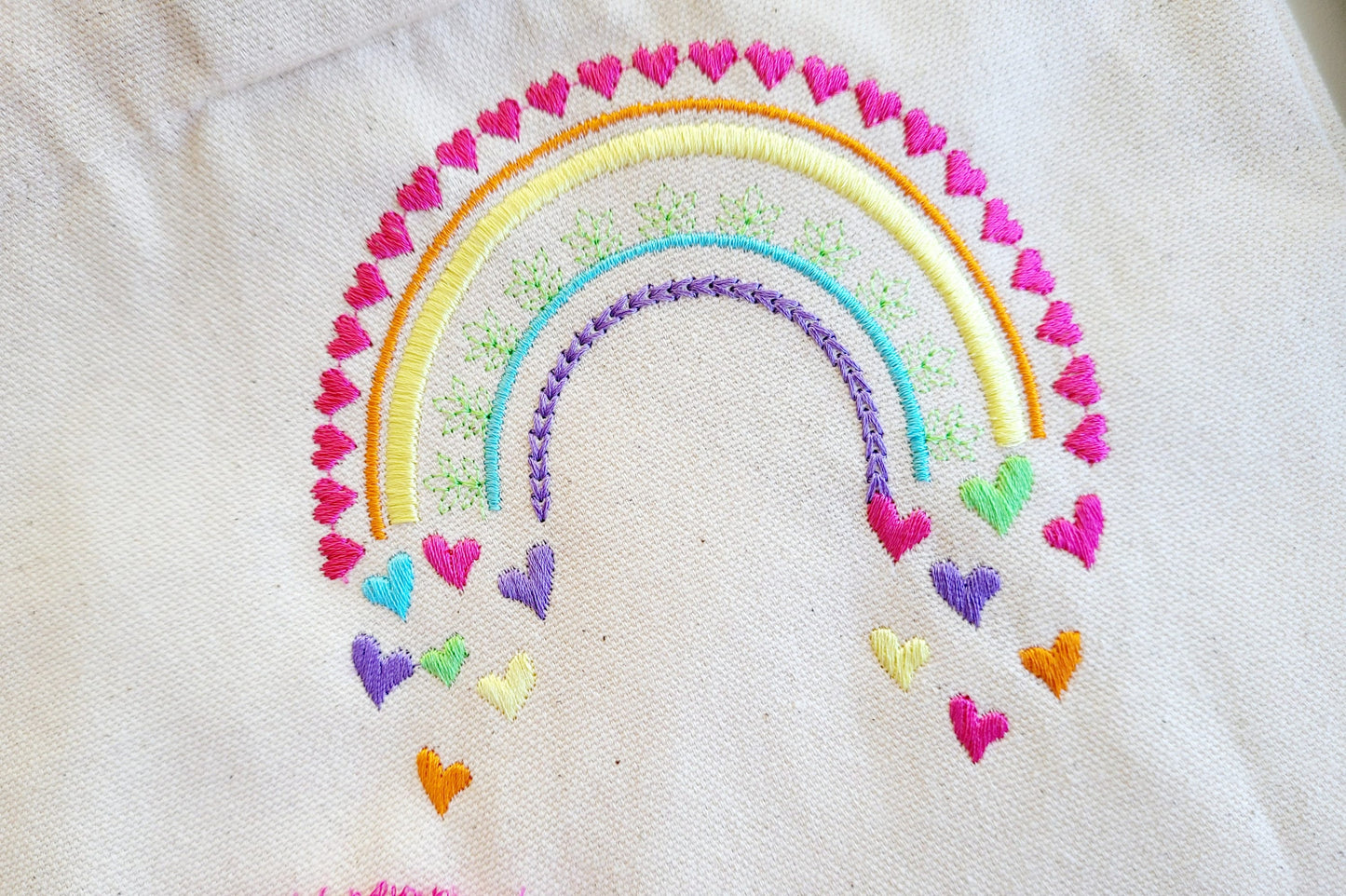 Light Stitch Rainbow Machine Embroidery Designs Girly Rainbow Falling Hearts Cute Boho