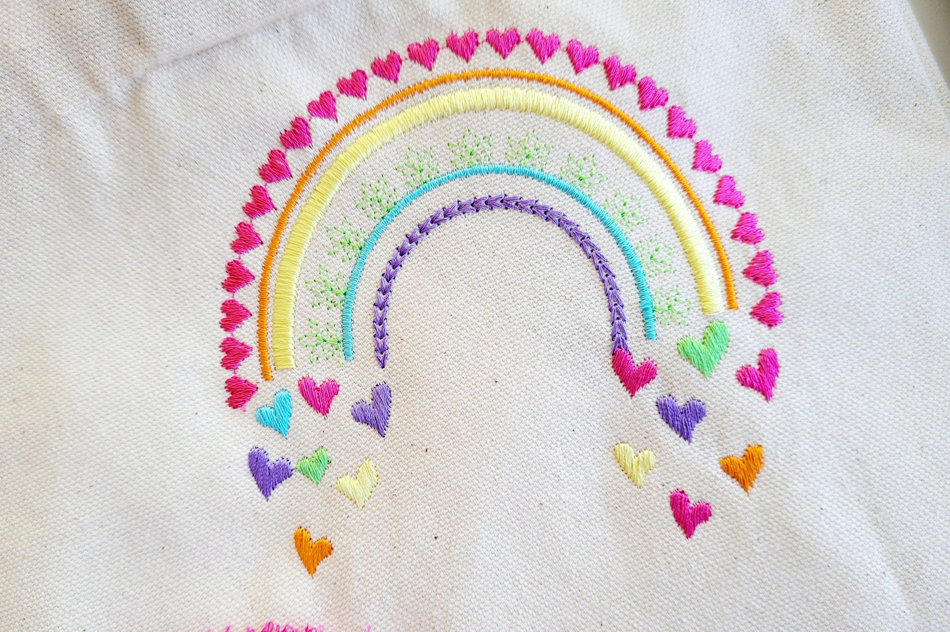 Light Stitch Rainbow Machine Embroidery Designs Girly Rainbow Falling Hearts Cute Boho