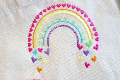 Light Stitch Rainbow Machine Embroidery Designs Girly Rainbow Falling Hearts Cute Boho