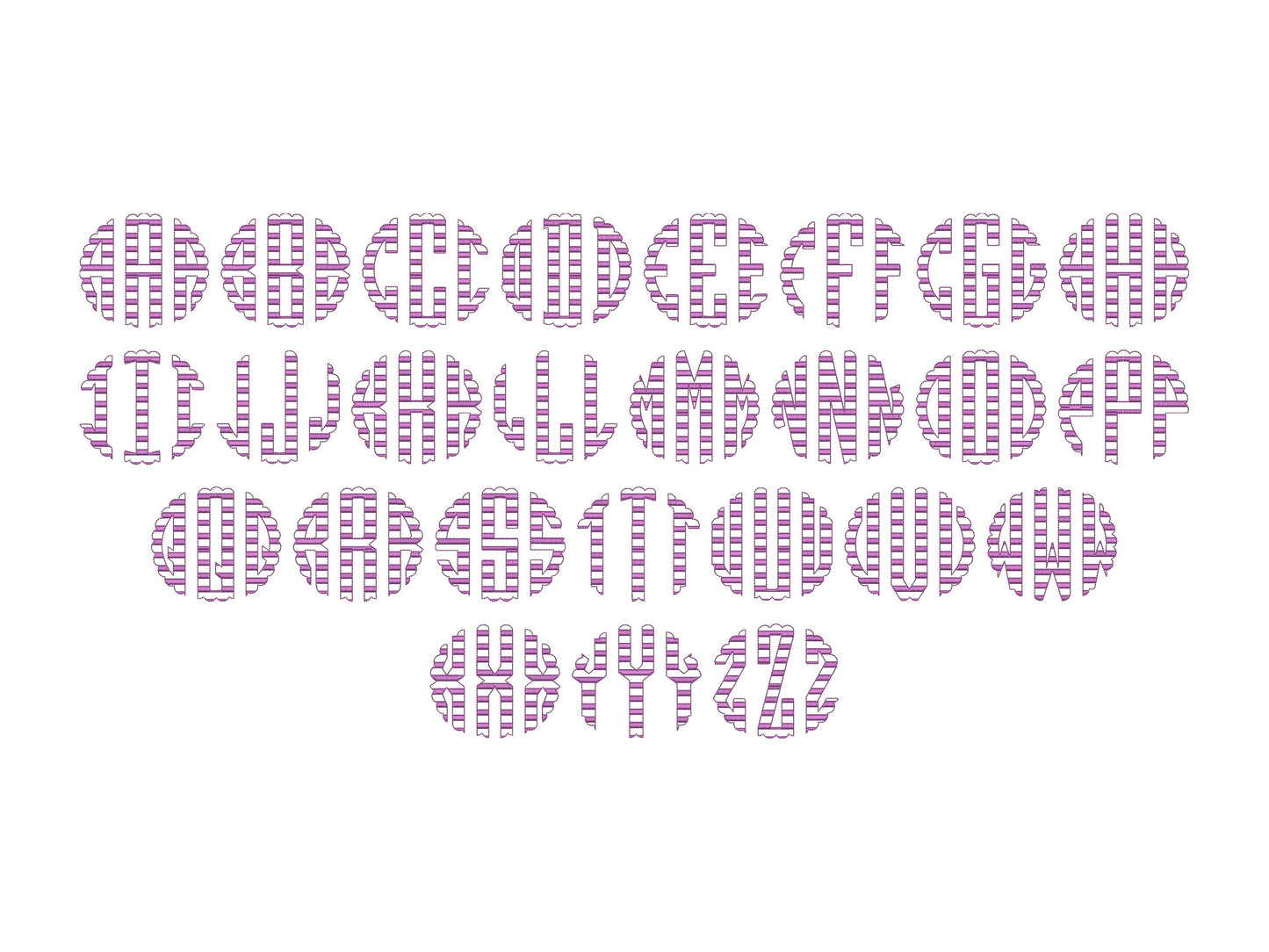 Scalloped striped Circle Monogram FONT machine – Instant Download | Artapli