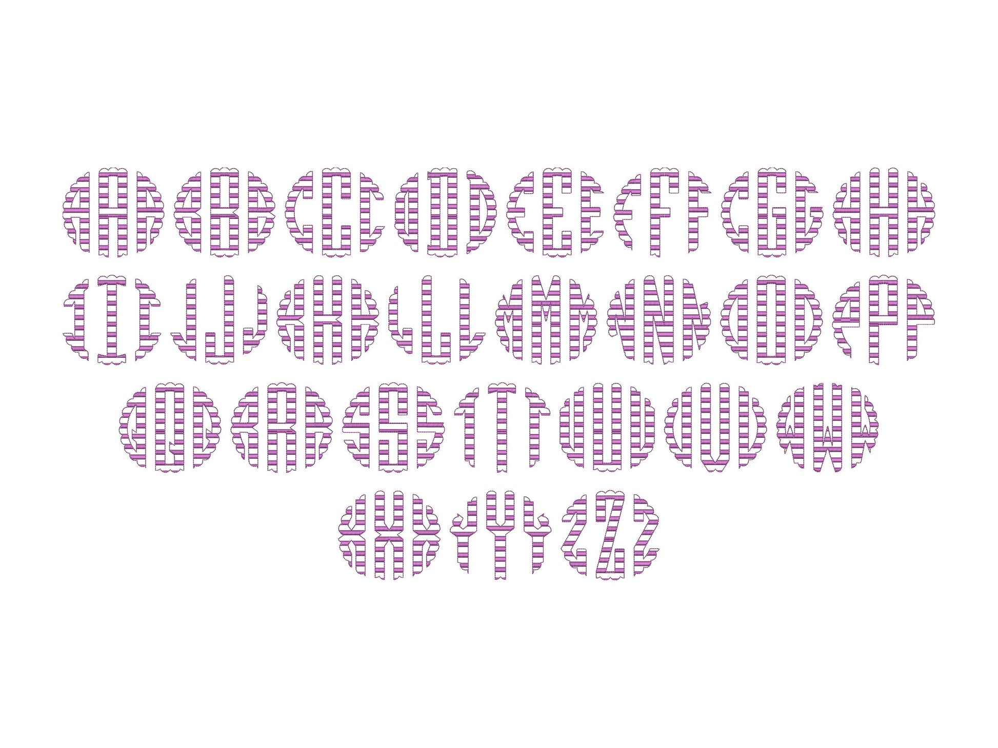 Scalloped striped Circle Monogram FONT machine – Instant Download | Artapli