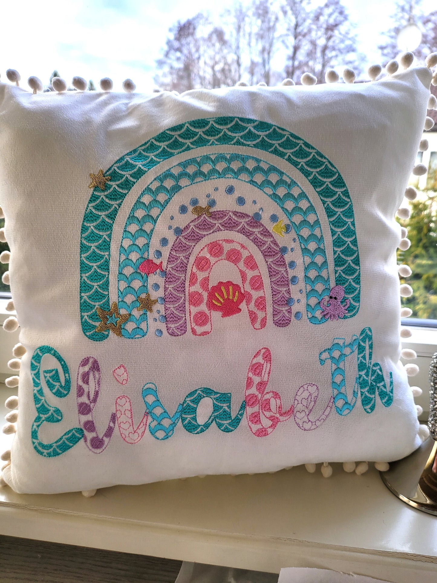 Mermaid summer sea beach Rainbow – Girl machine embroidery design by Artapli