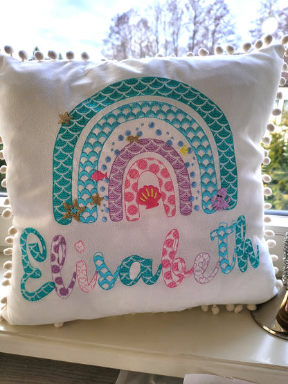 Mermaid summer sea beach Rainbow – Girl machine embroidery design by Artapli
