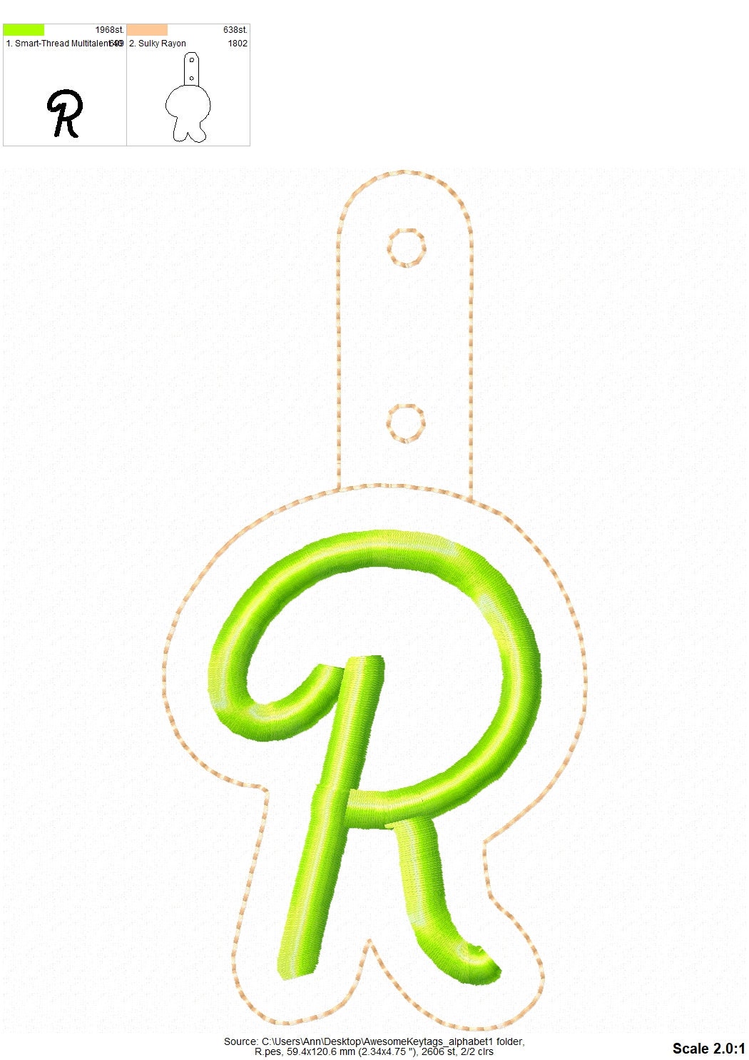 Key fob snap tab Monogram script initial letters from A up to Z in the hoop ITH keyfob bag tag keychain machine embroidery designs