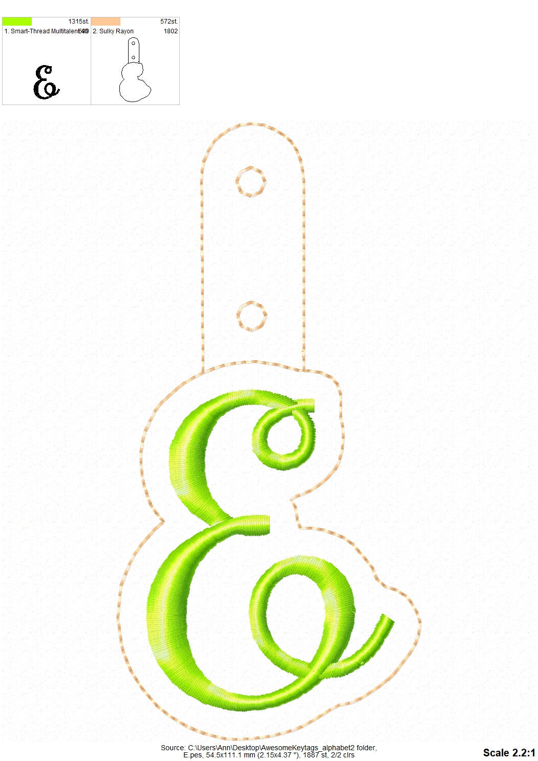 Script Monogram keychain ITH – Alphabet machine embroidery design by Artapli