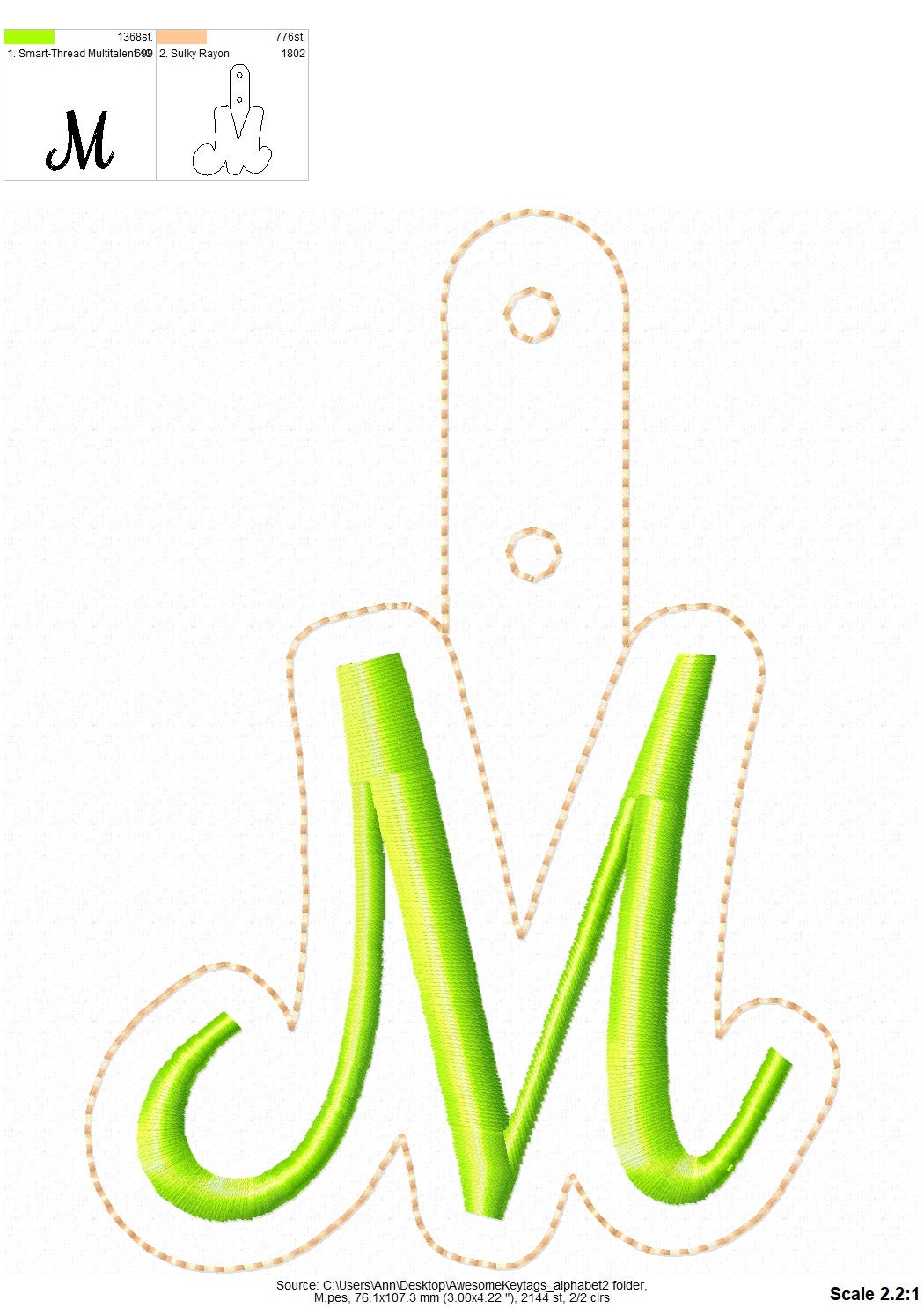 Script Monogram keychain ITH – Bag embroidery design by Artapli