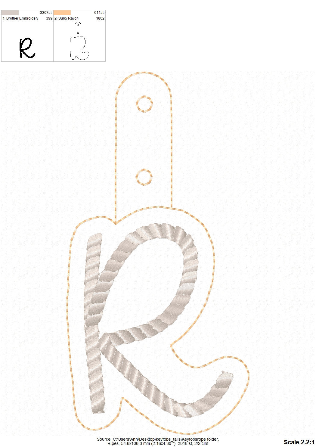 Rope Stitch Monogram Keychain ITH – Sizes 3.5" 4" BX Digital Font File | Artapli
