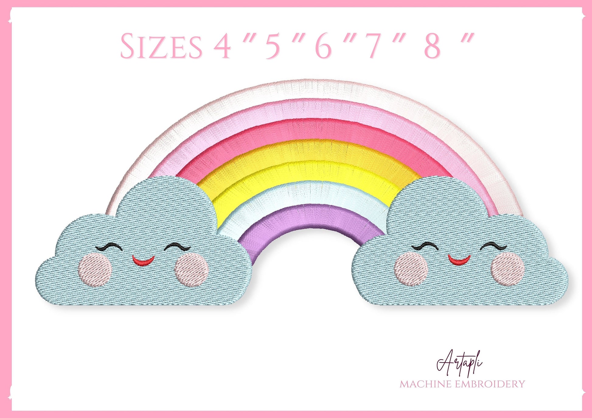 Cute Rainbow with pretty clouds machine Embroidery 4" 5" 6" 7" 8" 10" | PES DST JEF | Artapli