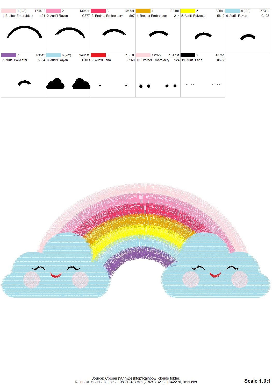 Cute Rainbow with pretty clouds machine – Cloud embroidery design by Artapli