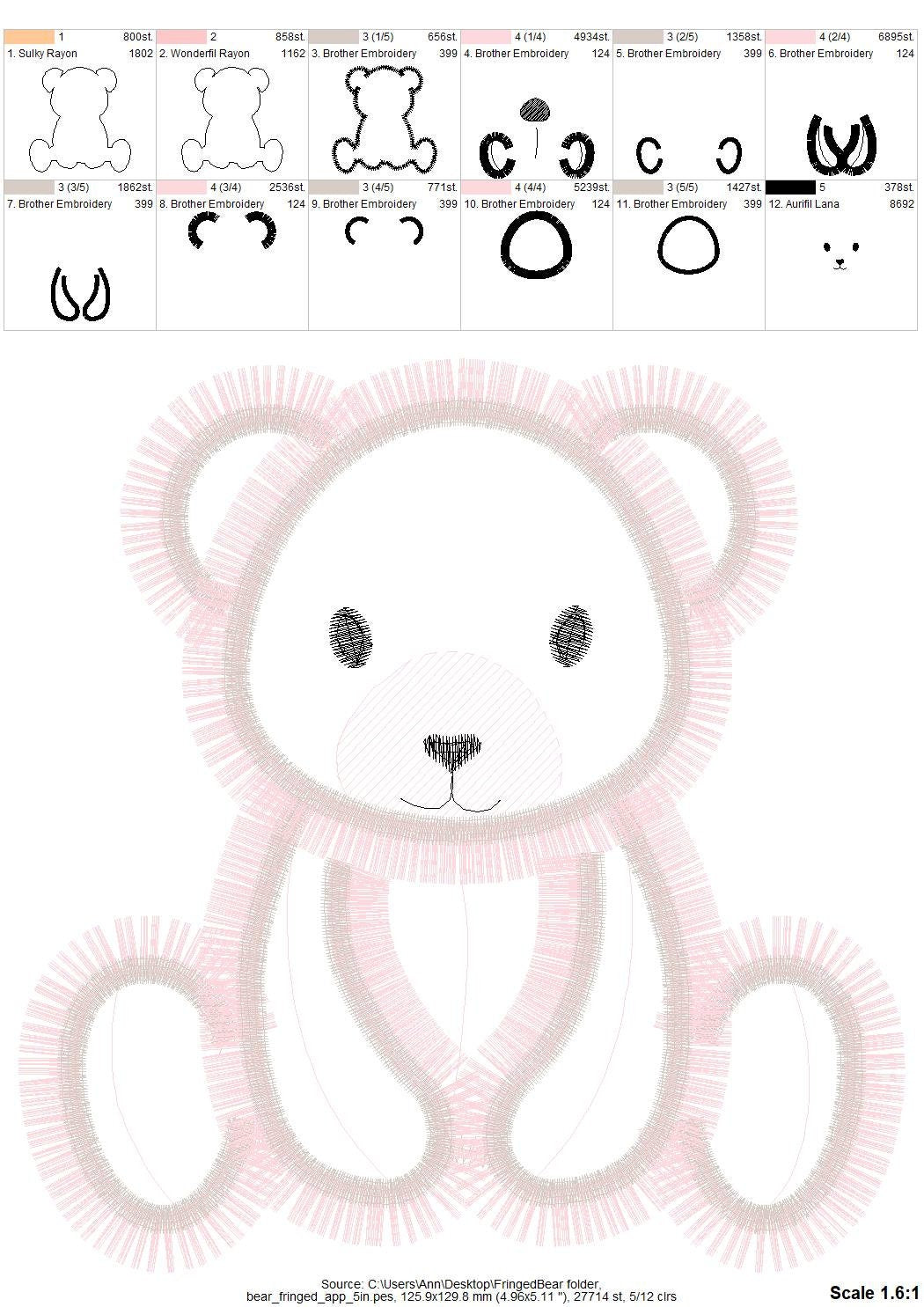 Fringed Teddy Bear Applique