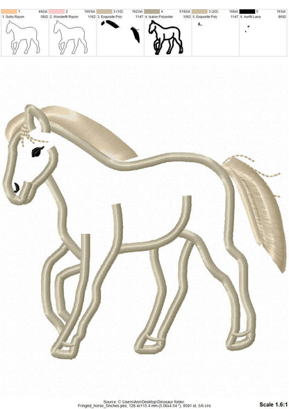 Fringed fluffy hair Horse Applique machine embroidery designs for hoop 4x4, 5x7, 6x10 fringe fur chenille horse hair tulips and butterfly