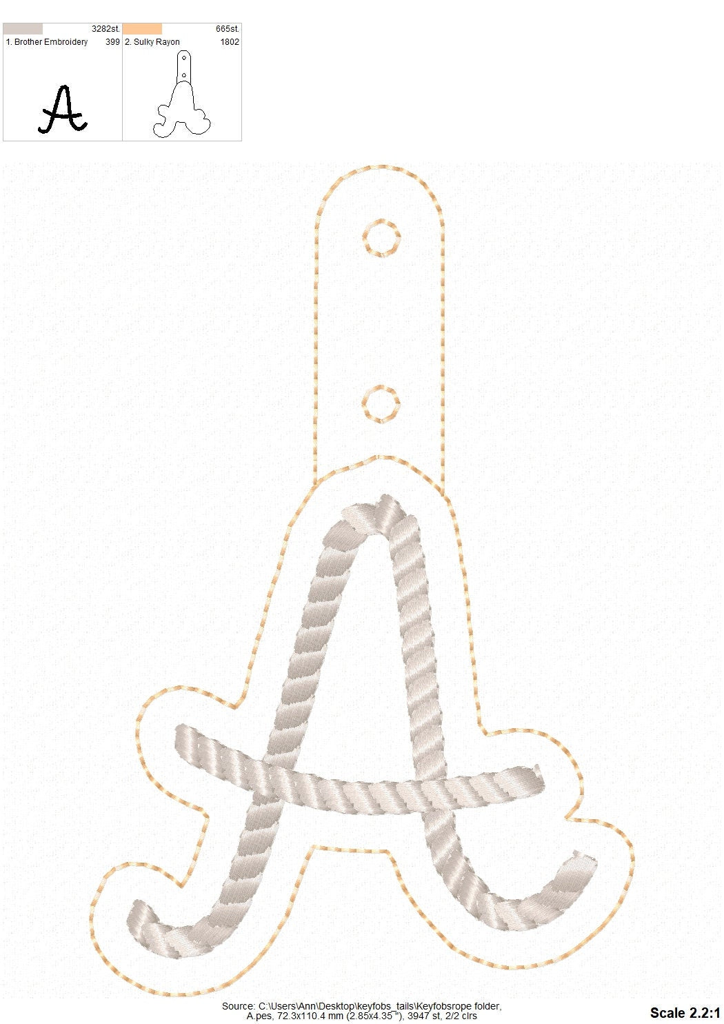 Rope Stitch Monogram Keychain ITH – Instant Download | Artapli