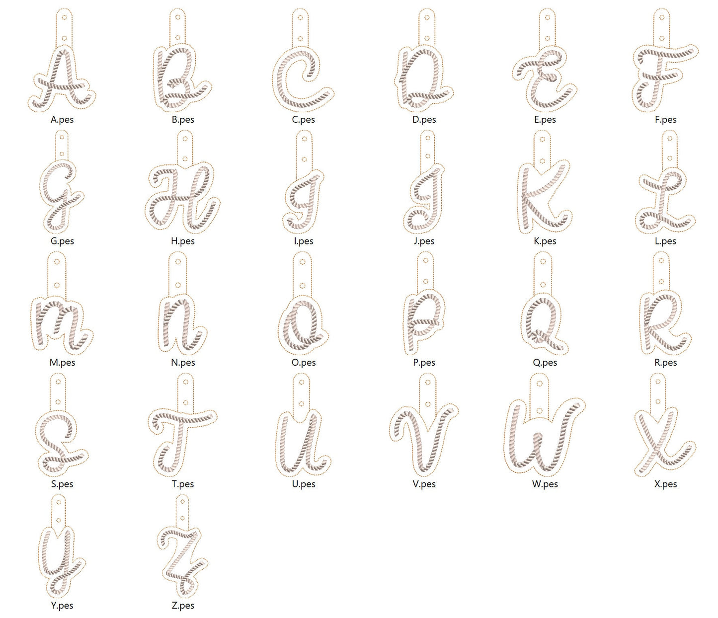 Rope Stitch Monogram Keychain ITH – Bag Tag machine embroidery design by Artapli