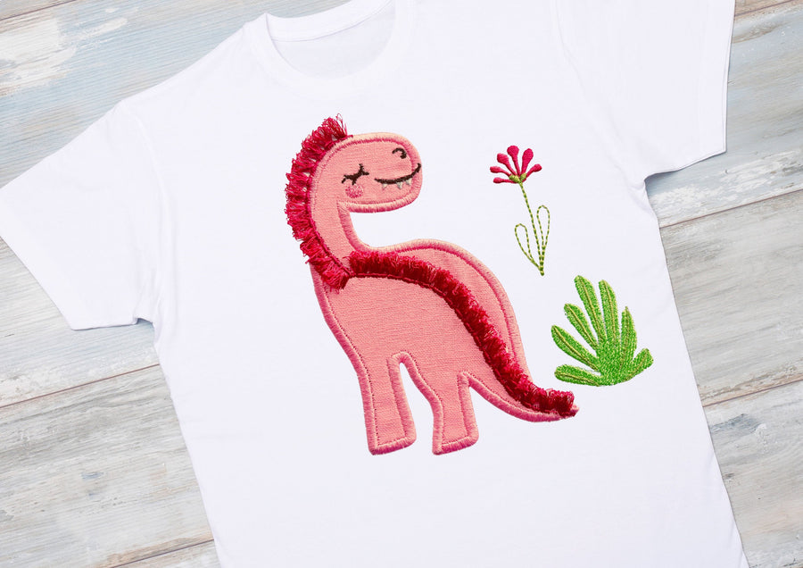 Fringed Little Dinosaur Baby Embroidery 4" 4.5" 5" 5.5" 6" 7" | Chenille PES DST JEF | Artapli