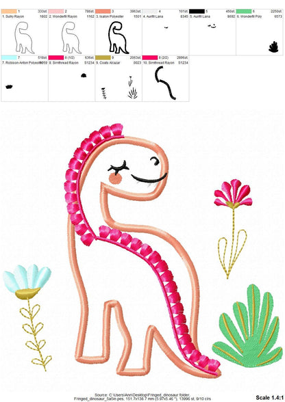 Fringed Little Dinosaur Baby – Sizes 4" 4.5" 5" 5.5" 6" 7" Digital Embroidery File | Artapli