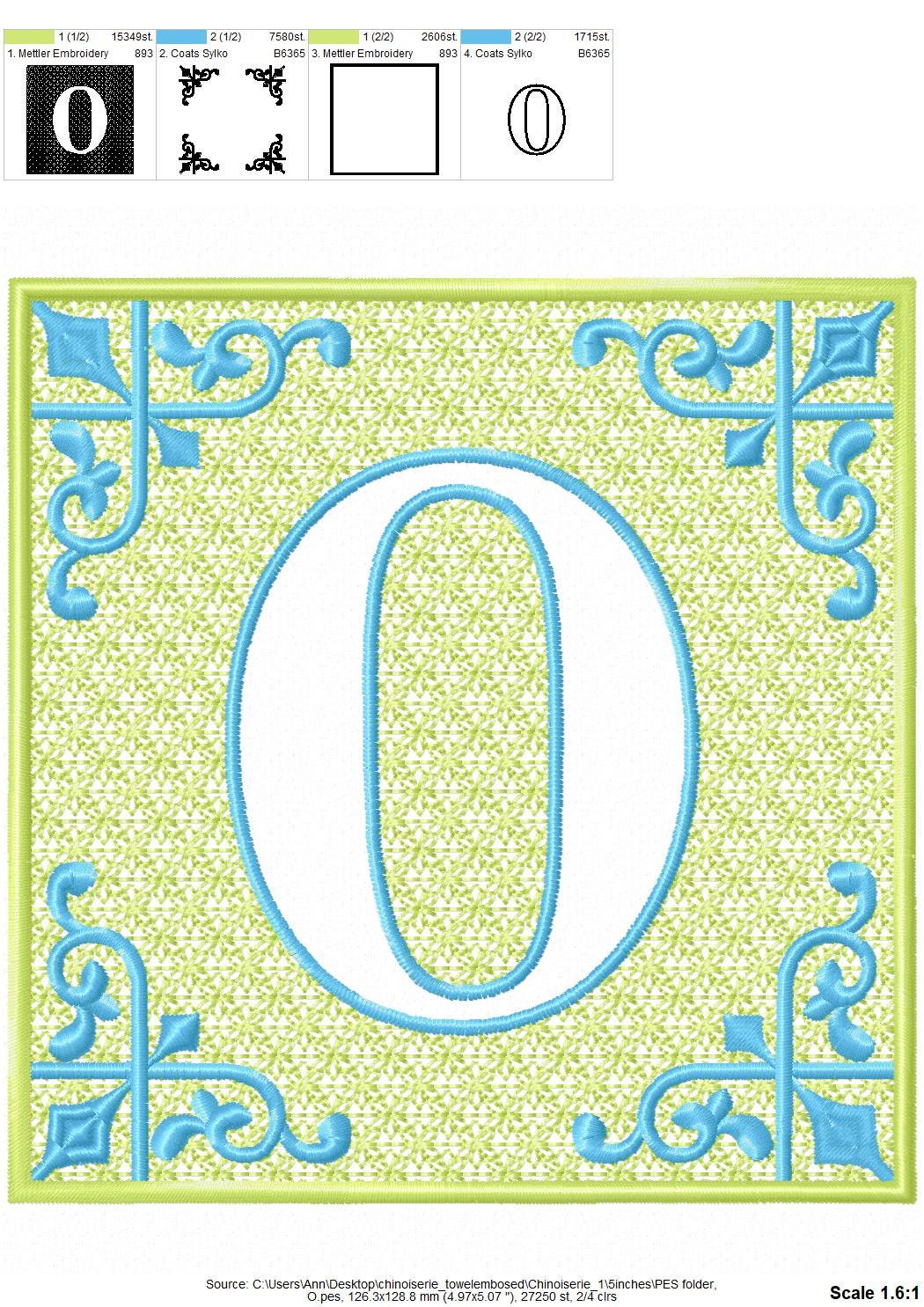 Chinoiseries Embossed Monogram – Bathroom embroidery design by Artapli
