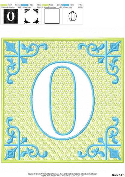 Chinoiseries Embossed Monogram – Bathroom embroidery design by Artapli