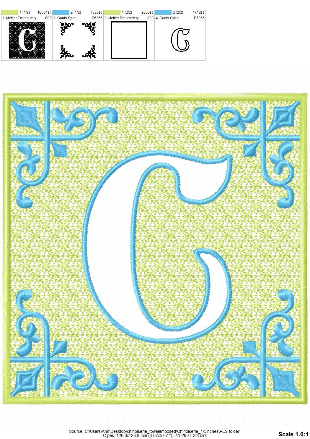 Chinoiseries Embossed Monogram – Alphabet machine embroidery design by Artapli