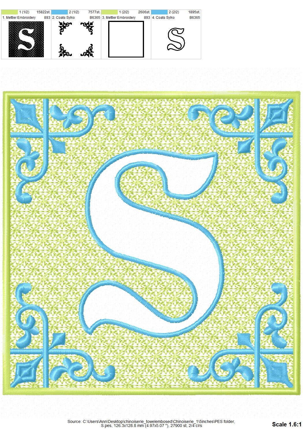 Chinoiseries Embossed Monogram – Embossed embroidery pattern by Artapli