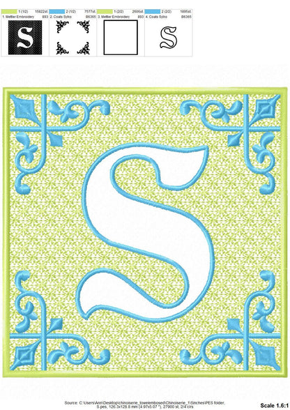 Chinoiseries Embossed Monogram – Embossed embroidery pattern by Artapli