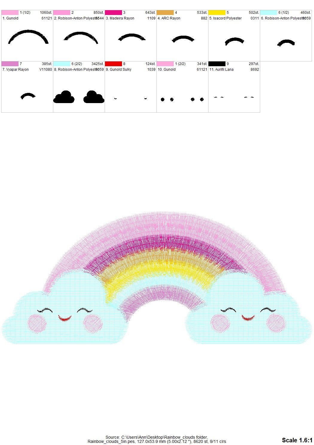Cute Rainbow with pretty clouds machine – Baby machine embroidery design by Artapli