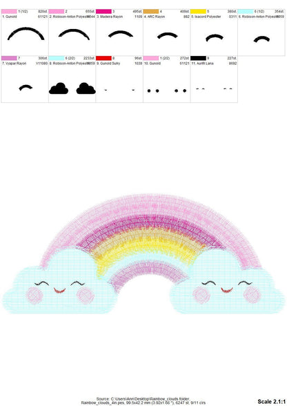 Cute Rainbow with pretty clouds machine embroidery – Sizes 4" 5" 6" 7" 8" 10" Digital Embroidery File | Artapli