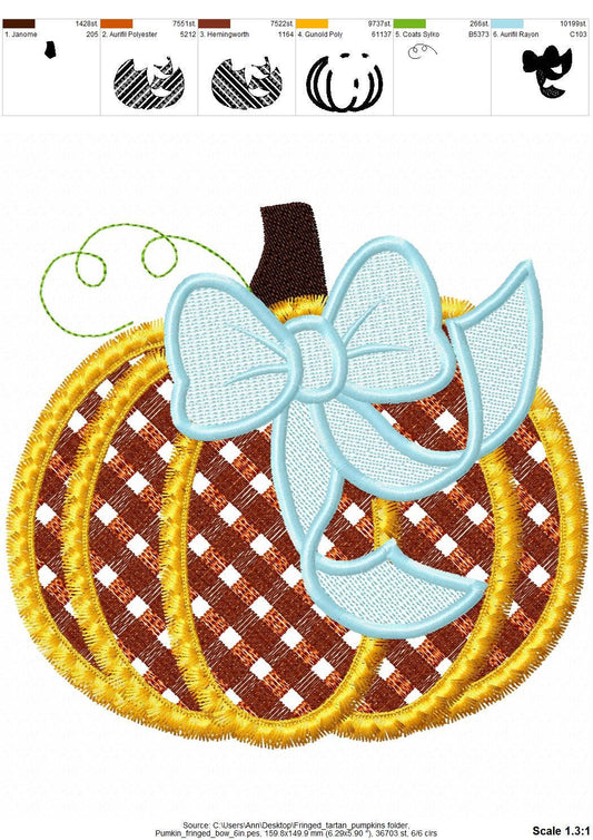 Light Stitch Tartan Gingham and Fringed Pumpkin With Bow ITH Project Fringe in the Hoop Machine Embroidery Designs, Fluffy Pumpkin - Etsy