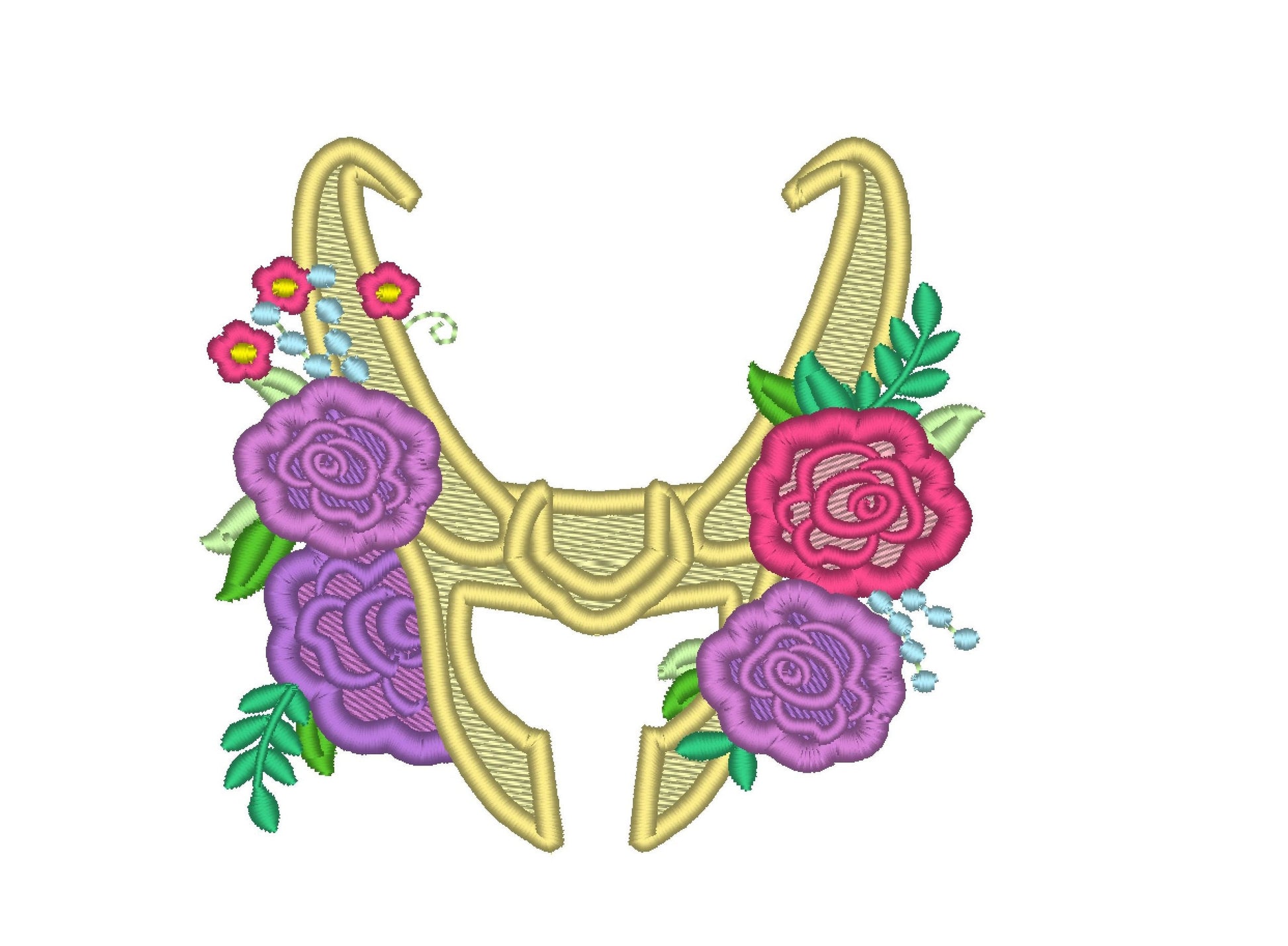 Loki Flowers Loki mask with flowers floral crown Applique Embroidery 4" 5" 6" 7" 10" | PES DST JEF | Artapli