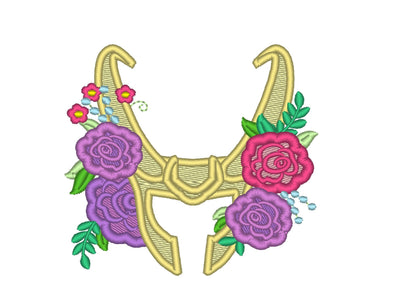 Loki Flowers Loki mask with flowers floral crown Applique Embroidery 4" 5" 6" 7" 10" | PES DST JEF | Artapli