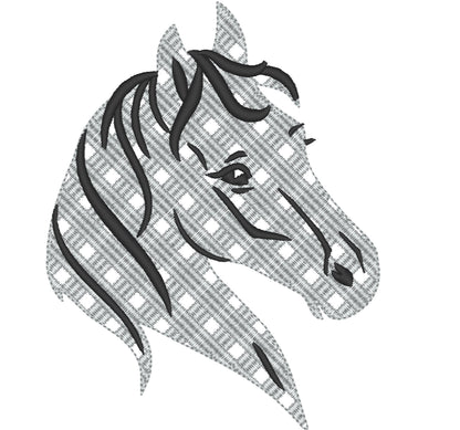 Gingham plaid checkered tartan Horse head light stitch Silhouette Machine embroidery designs for hoop 4x4, 5x7, 6x10 beautiful Horse farm