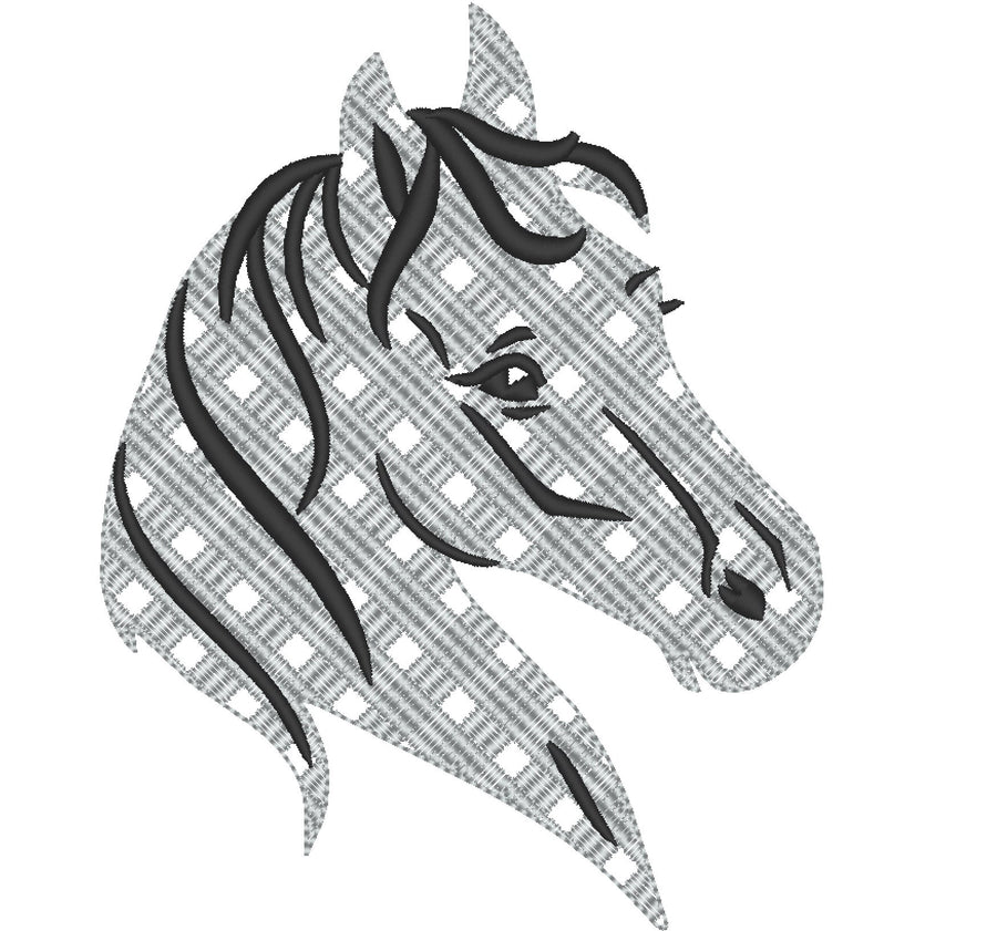Gingham plaid checkered tartan Horse head light stitch Silhouette Machine embroidery designs for hoop 4x4, 5x7, 6x10 beautiful Horse farm