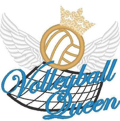 Volleyball Queen Simply and With Curls Grafiti on Background - Machine Embroidery Applique Designs