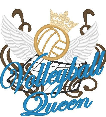 Volleyball Queen Simply and With Curls Grafiti on Background - Machine Embroidery Applique Designs