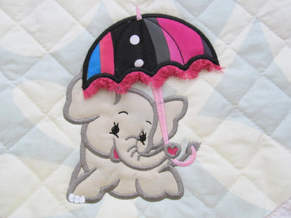 Little Elephant baby with fringed umbrella Applique Set of 3 Machine Embroidery Designs