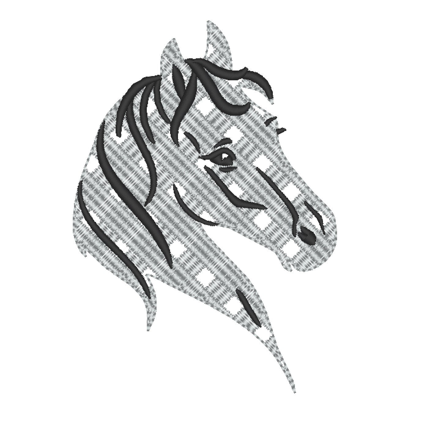 Gingham plaid checkered tartan Horse head light stitch Silhouette Machine embroidery designs for hoop 4x4, 5x7, 6x10 beautiful Horse farm